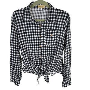 Love Notes Women's Gingham Button-Front Shirt Tie-Waist Long-Sleeve Size L